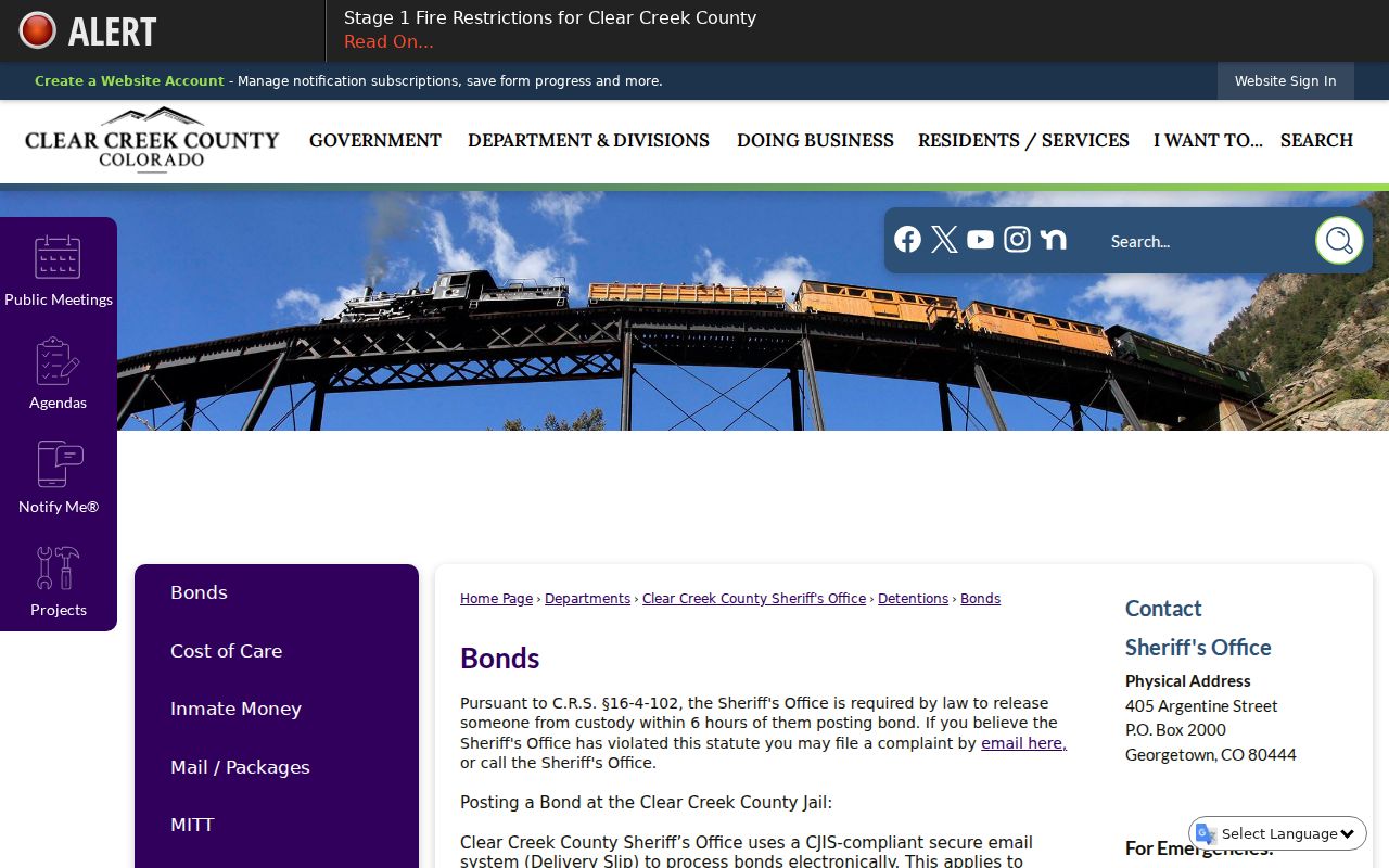 Clear Creek County warrant lookup bond information