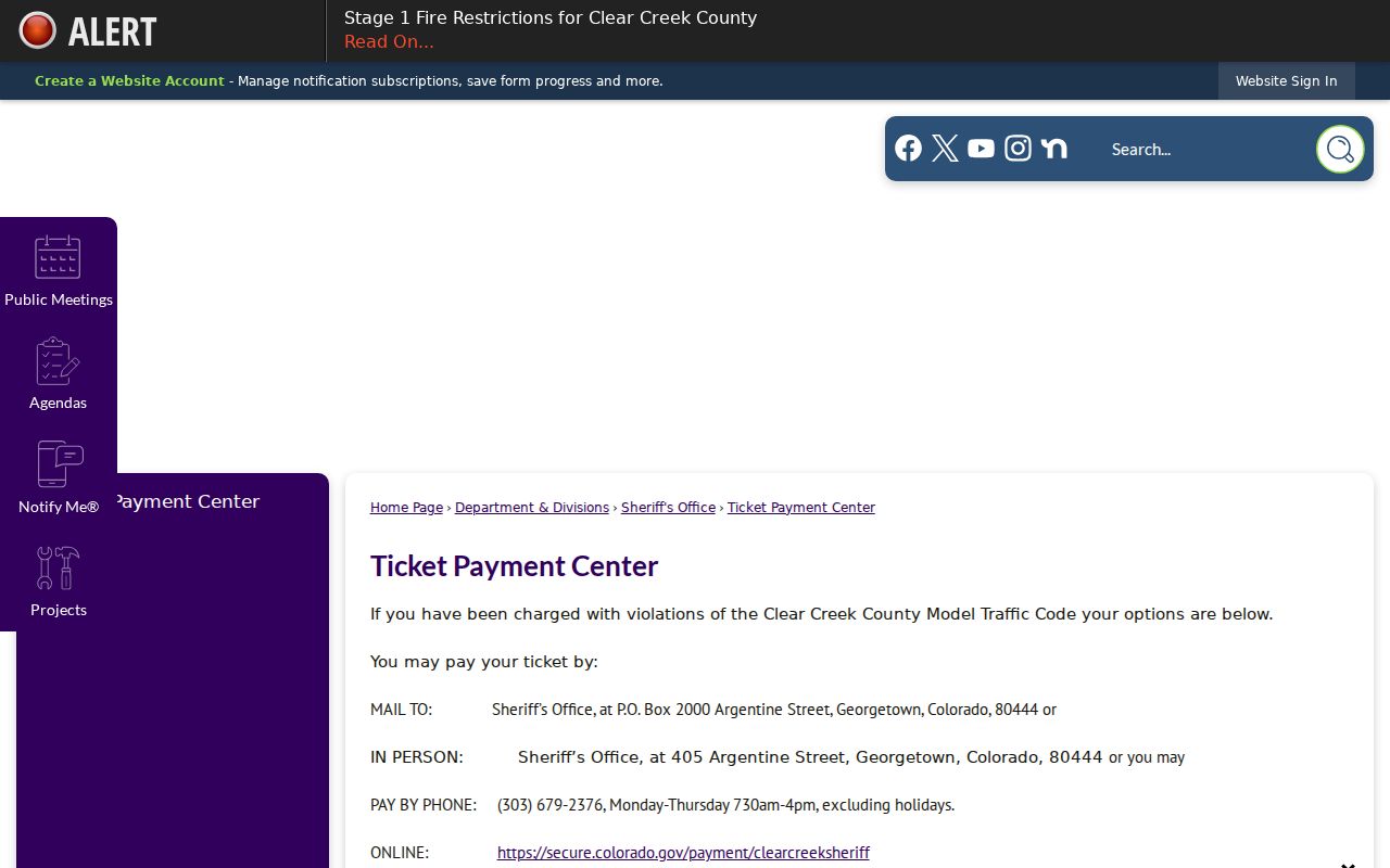 Clear Creek County warrant lookup Sheriff ticket payment route