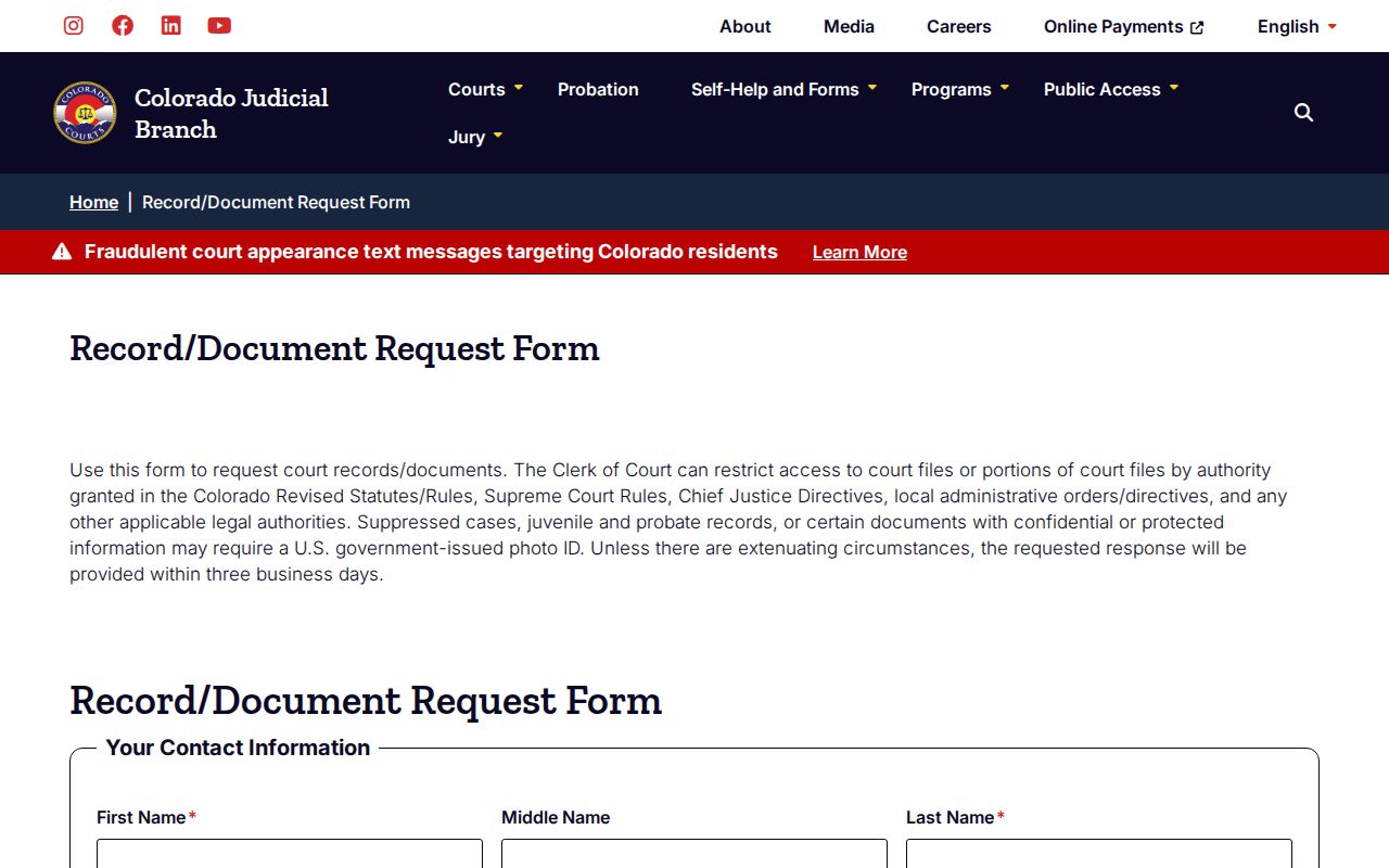 Clear Creek County arrest warrant court record request