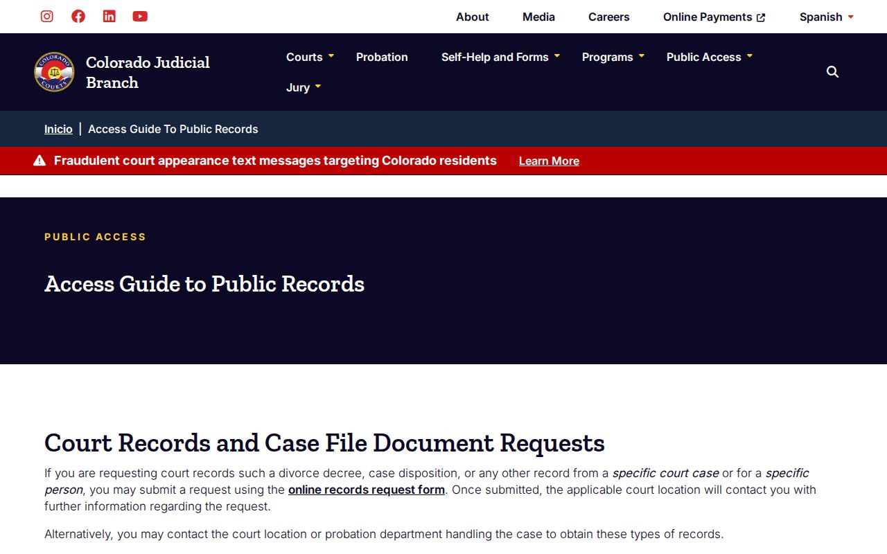 Clear Creek County arrest warrant public court record limits