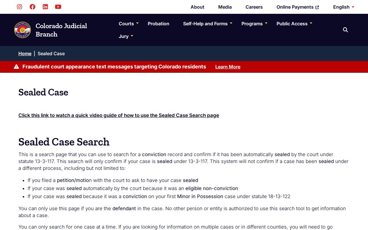 Clear Creek County traffic warrant sealed-case access limits