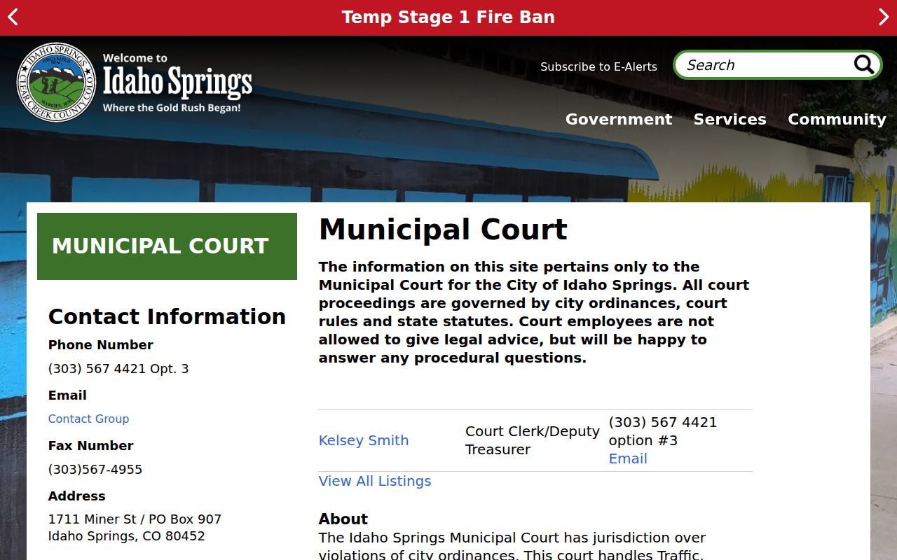 Clear Creek County municipal warrant Idaho Springs court