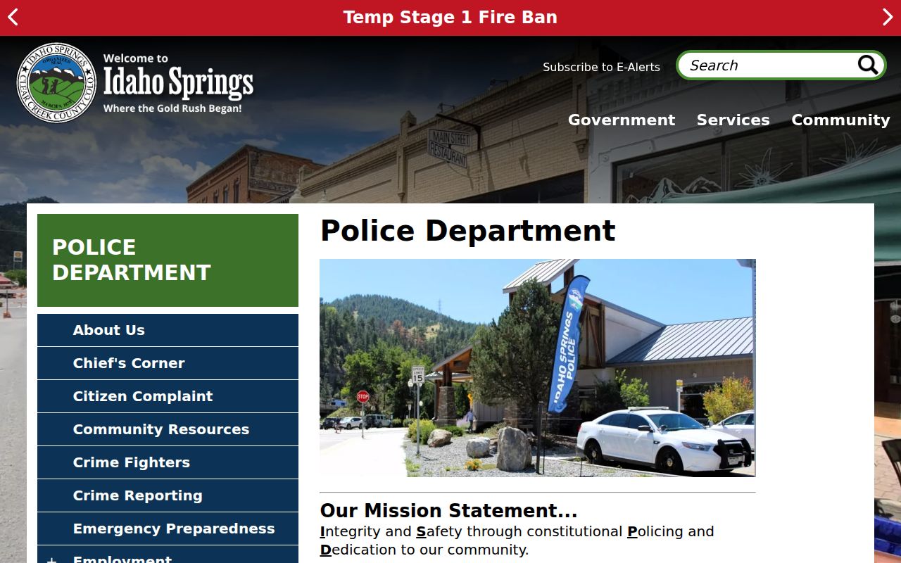 Idaho Springs warrant records police department contact
