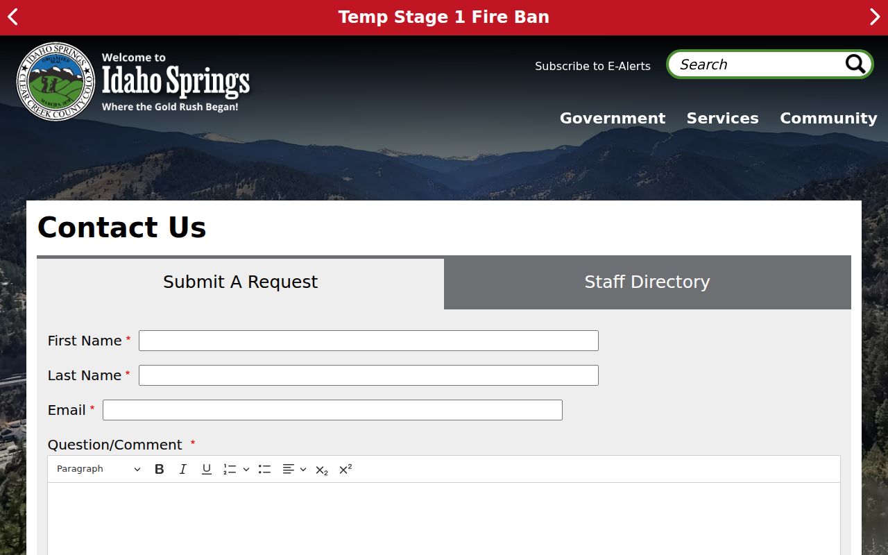 Idaho Springs warrant records City Hall contact route