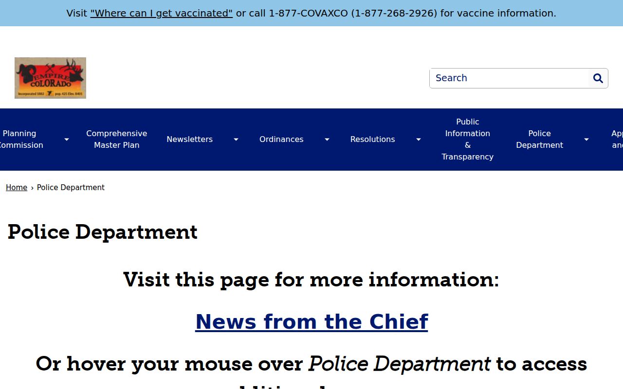 Empire warrant records Police Department contact page
