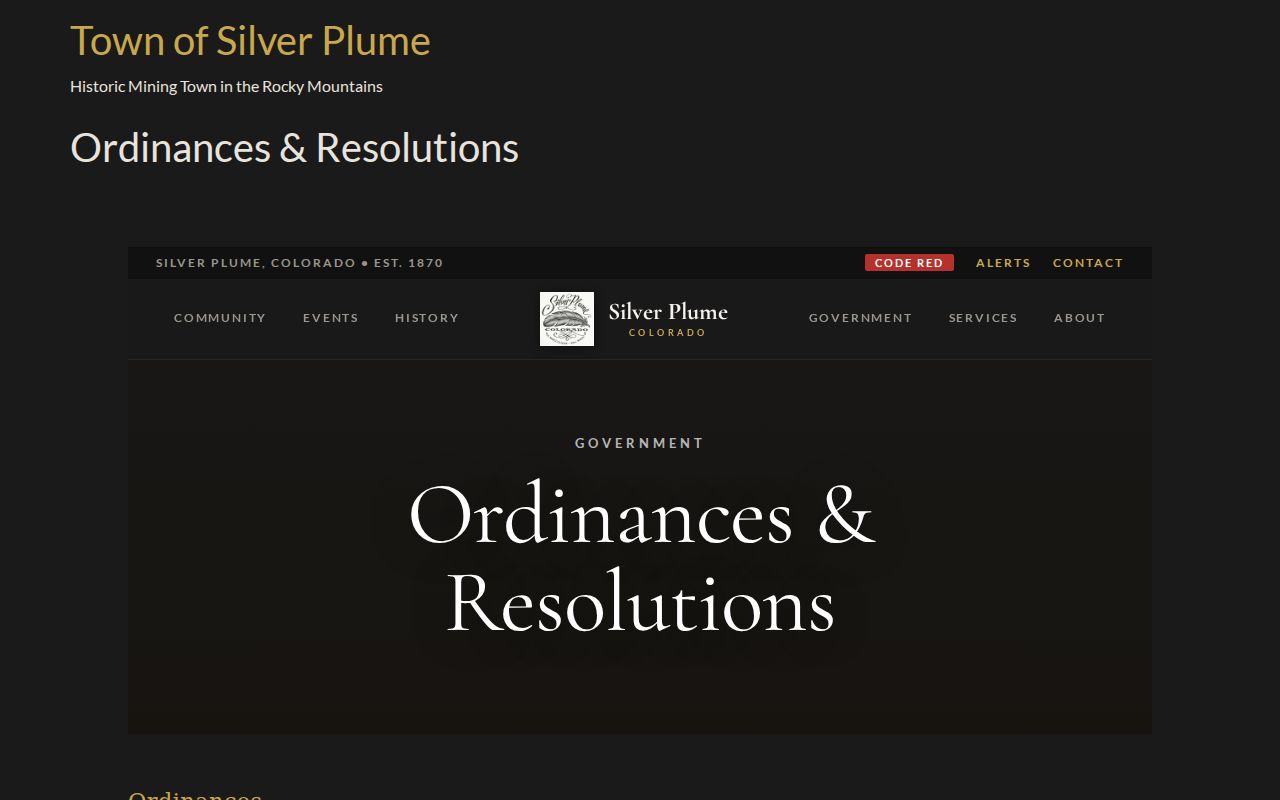 Silver Plume warrant records ordinance repository