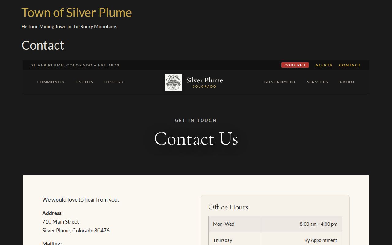 Silver Plume warrant search official Town contact route