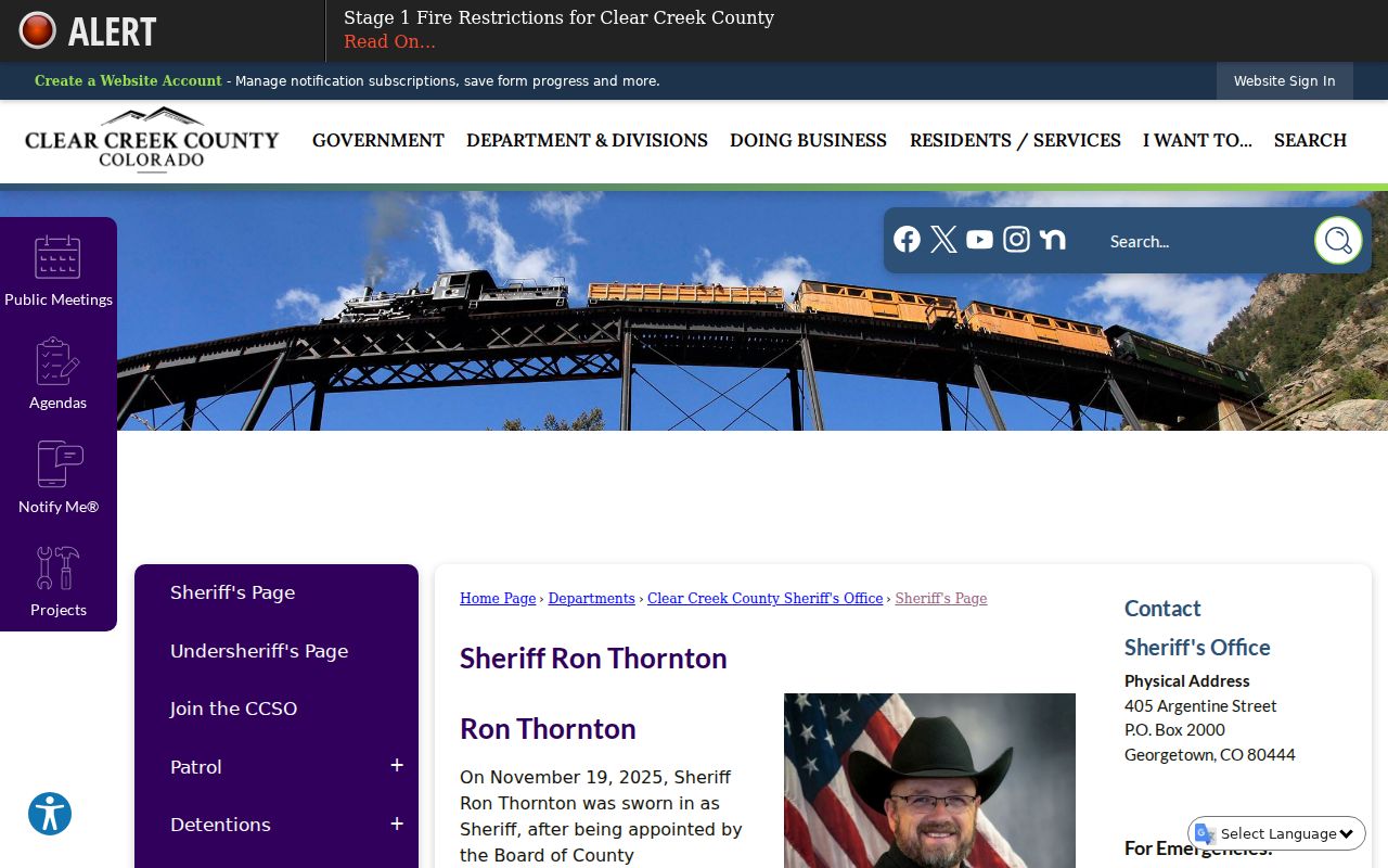 Clear Creek County current sheriff office warrant service information